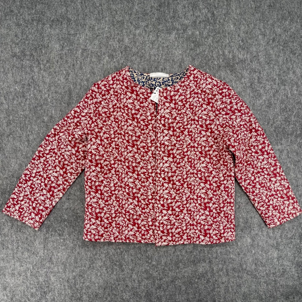 Mango Jacket Womens XXS Reversible Quilted Red Floral Print Open Front NEW